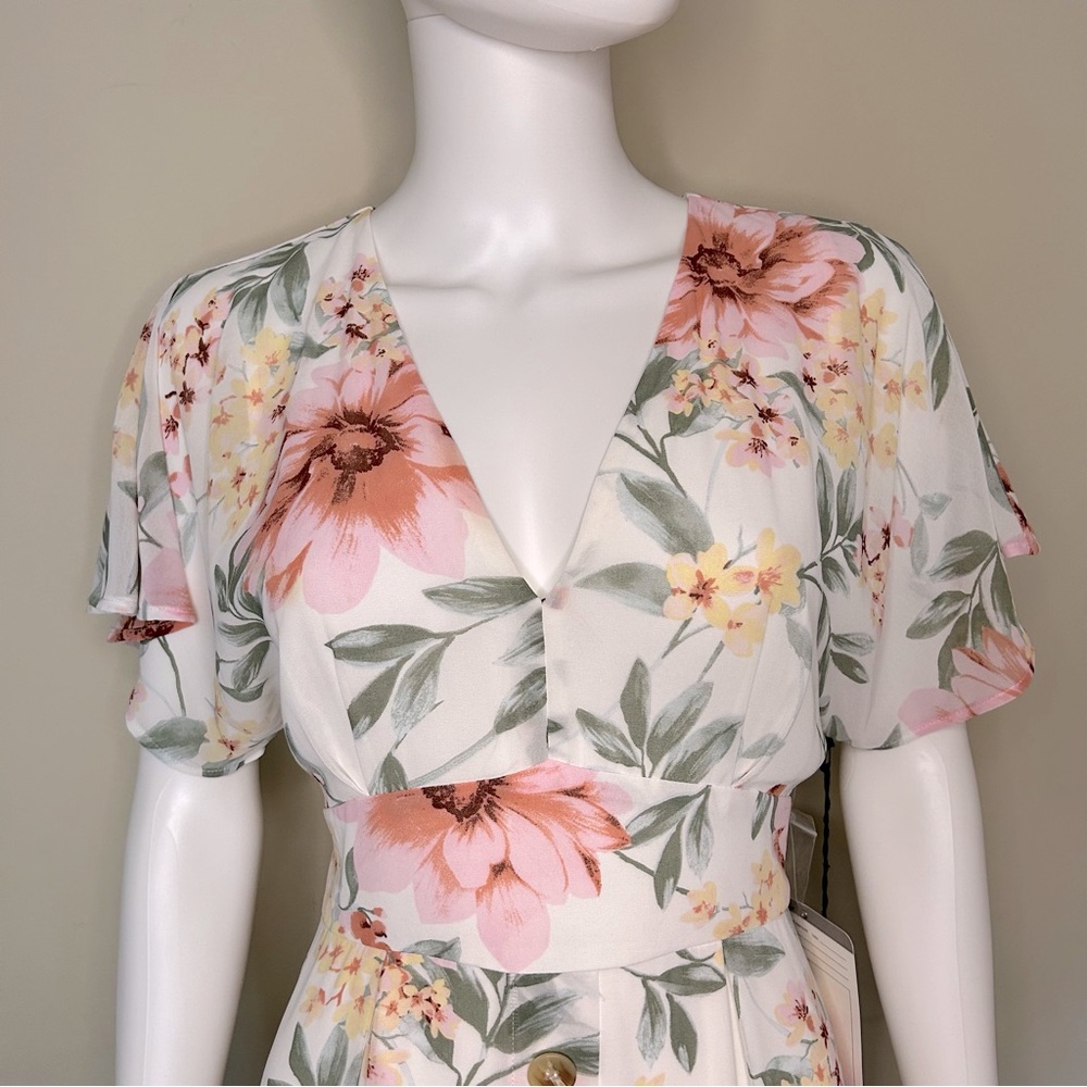 Leith White Floral Flutter Sleeve Midi/Maxi Dress - Picture 3 of 12